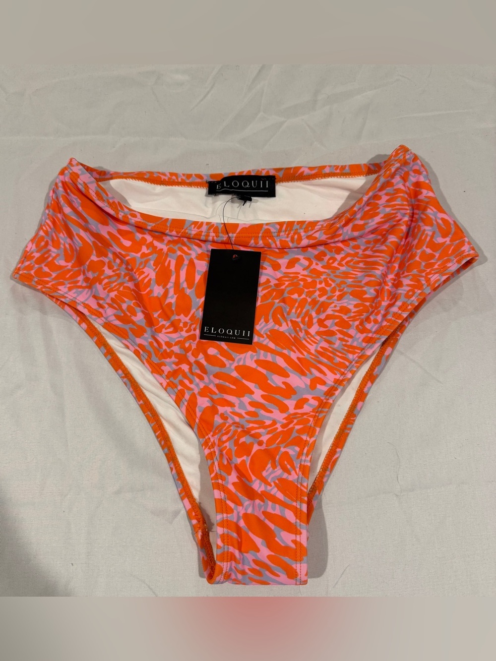 Eloquii Neon Orange and Pink High-Rise Bikini Bottom